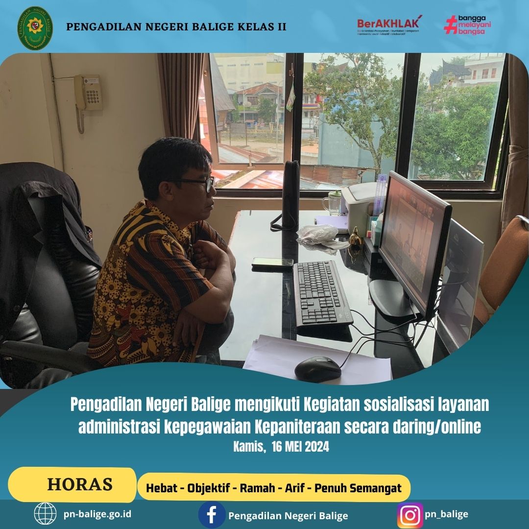 Pengadilan Negeri Balige mengikuti Kegiatan sosialisasi layanan administrasi kepegawaian Kepaniteraan secara daring Pengadilan Negeri Balige mengikuti Kegiatan sosialisasi layanan administrasi kepegawaian Kepaniteraan secara daring